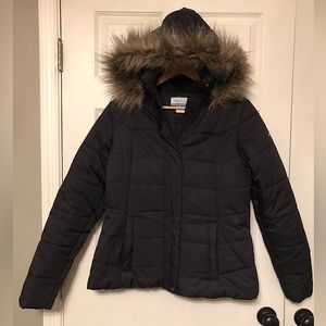 Columbia Hooded Black Puffer Quilted Jacket Size Large Women’s
